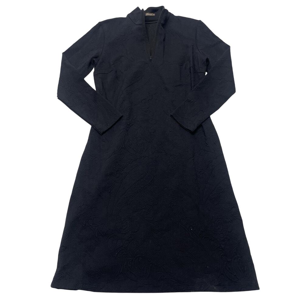 J McLaughlin Dress Medium Black Paisley Jacquard Quarter Zip Bedford Long Sleeve